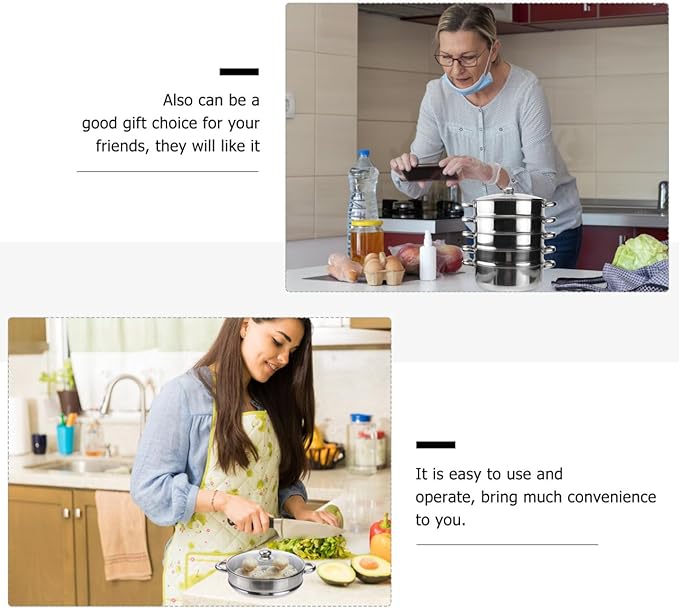 Hemoton Stainless Steel Steamer Pot 14.7 Inch 5-Tier Steaming Pot with Lid Multi-Layer Stockpot for Cooking Vegetables Dumplings Soup and More Dishwasher Safe