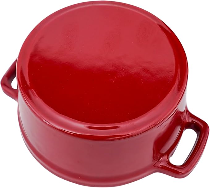 Mini Cocotte 8 oz Mini Dutch Oven 0.25 qt. Cast Iron Garlic Roaster for Oven Garlic Confit Pot Ramekins with Lids Oven Safe Set of 2, Red