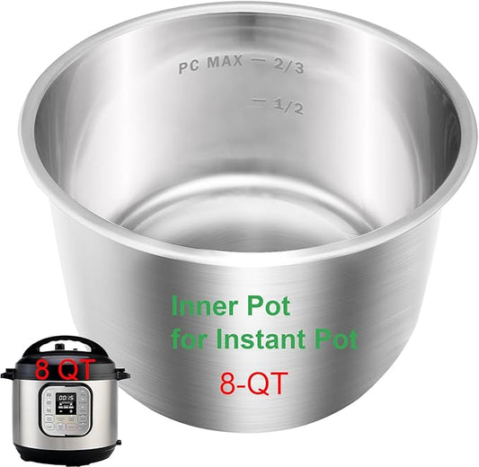 Replacement Pot for Instant Pot 8-Qt, 304 (18/8) Stainless Steel Inner Pot for Instant Pot 8-Quart, Upgrade Insert for Instantpot, Liner for Insta Pot 8 Qt with Thick Bottom, Non-Toxic (No Teflon)