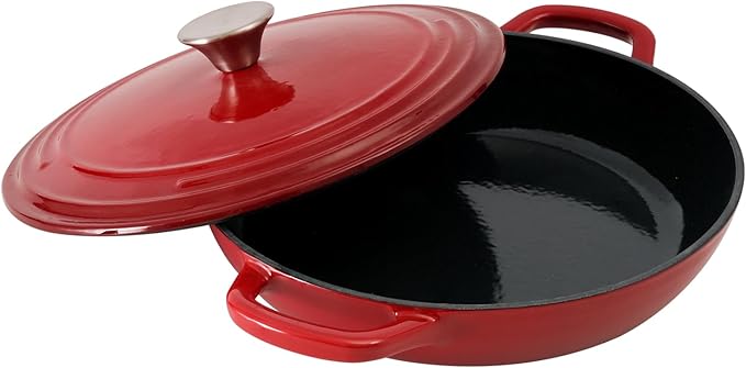 Braiser Enameled Cast Iron Braiser 2.25 qt Braiser Pan with Lid Red Shallow Cast Iron Casserole Braiser Pan with Handels
