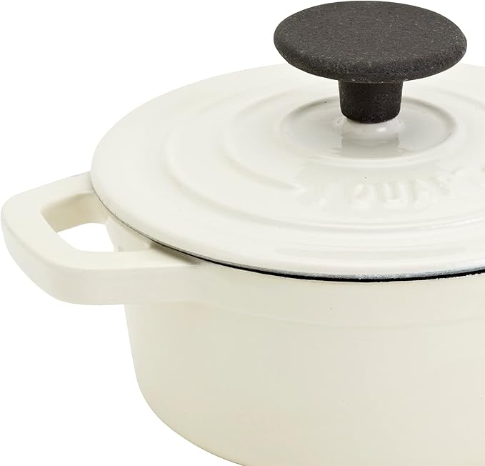 Smith & Clark 1-Quart Enameled Cast Iron Dutch Oven Pot with Lid, Ivory White