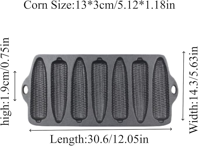 2 Pcs Cast Iron Corn Pan Baking Bread Molds 7-Hole Corn Pancake Pan Uncoated Cake Baking Tray Compatible with Oven, Stovetop, Grill, and Campfires