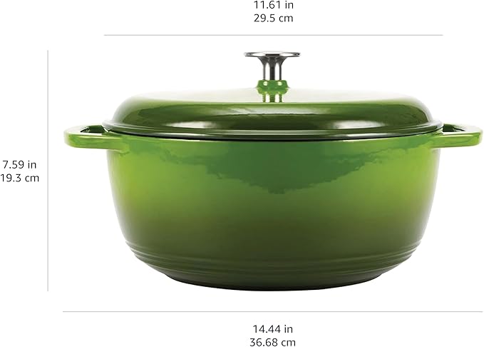 Amazon Basics Enameled Cast Iron Dutch Oven Pot with Lid, Oven Safe, Heavy-Duty, Dual Handles for Baking, Roasting, Stews, Easy to Clean, 7.3-Quart, Green