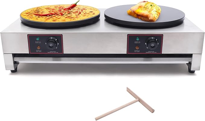 16" Commercial Electric Crepe Maker Pancake Baking Machine Non-Stick Electric Crepe Pan Single Hotplate Adjustable Temperature 50-300℃(122-572℉) with Batter Spreader for Tortilla, 110V