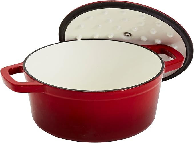 Smith & Clark 3-Quart Enameled Cast Iron Dutch Oven Pot with Lid, Red