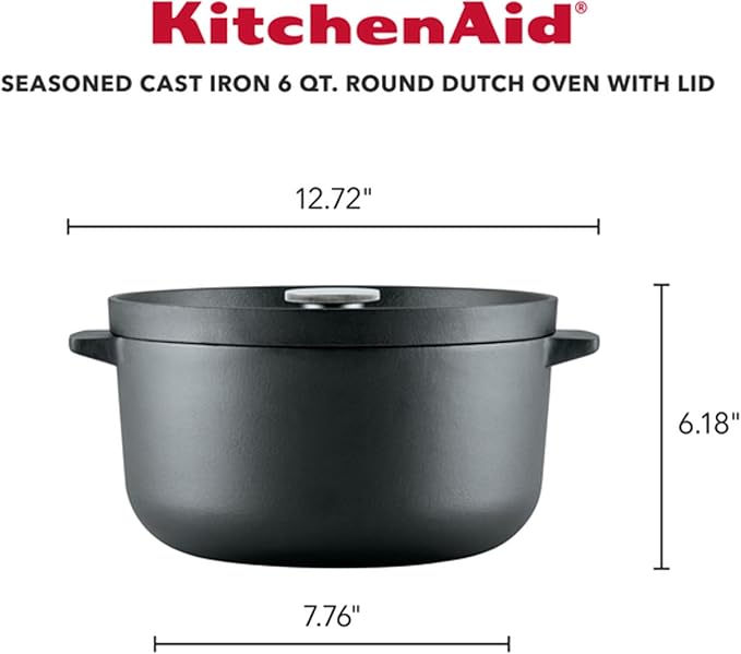 KitchenAid Seasoned Cast Iron Dutch Oven/Casserole, 6 Quart - Black