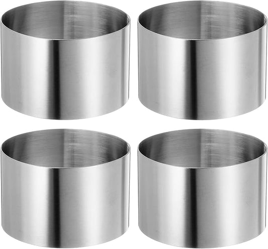 HARFINGTON 4PCS Round Cake Ring 3.14 x 2 Inch Seamless Stainless Steel Pastry Mousse Dessert Ring Mirror Coating for Baking Cooking Making Tool