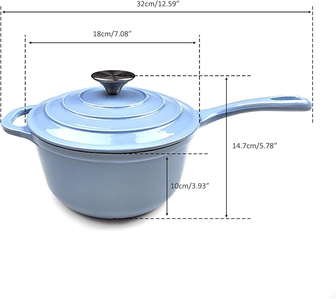 HAWOK 2 qt Enameled Cast Iron Saucepan, 7 inch with Lid, Blue