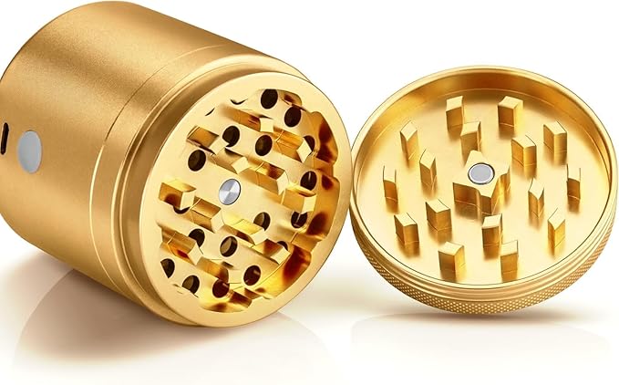 MANUAL Grinder AUTOMATIC Dispenser Large 2.5" Aluminum Alloy, for HOME & KITCHEN ONLY (Gold)