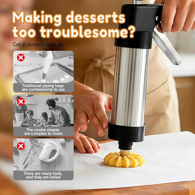 Stainless Steel Cookies Press, 2026 Upgraded Spritz Cookie Press Gun Kit for Baking, Electric Cookie Press with 13 Discs 8 Piping Tips for Churros Cake Decorating (Black)