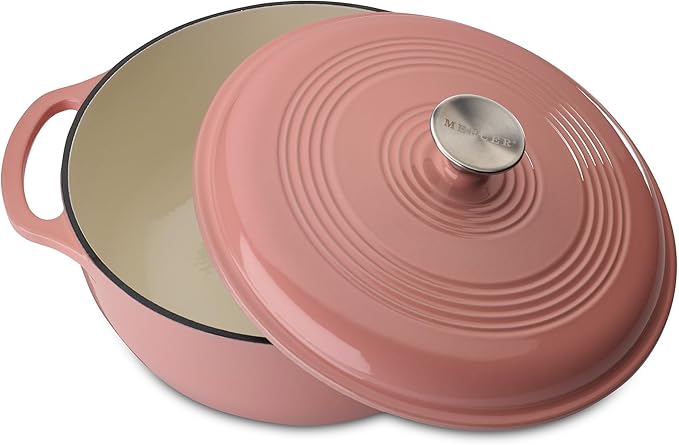 Mercer Culinary Enameled Cast Iron Round Dutch Oven, 6 qt., Pink