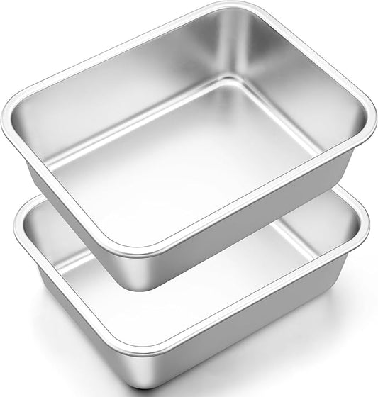 Onader 12¾ x 10 Inch Deep Lasagna Baking Pans Set of 2, Stainless Steel Rectangle Cake Pan, Dishwasher Safe