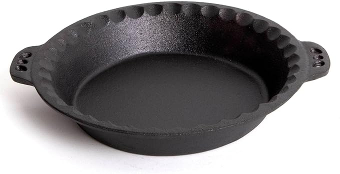 Lehman's Extra Deep Pie Pan, Pre-Seasoned Cast Iron Bakeware with Crimped Edges and Handles, 10.25 inches