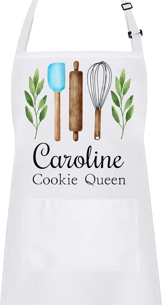 Personalized Baking Tools Kitchen Apron, Adjustable 2 Pockets, Blue Spatula Custom gift for baker