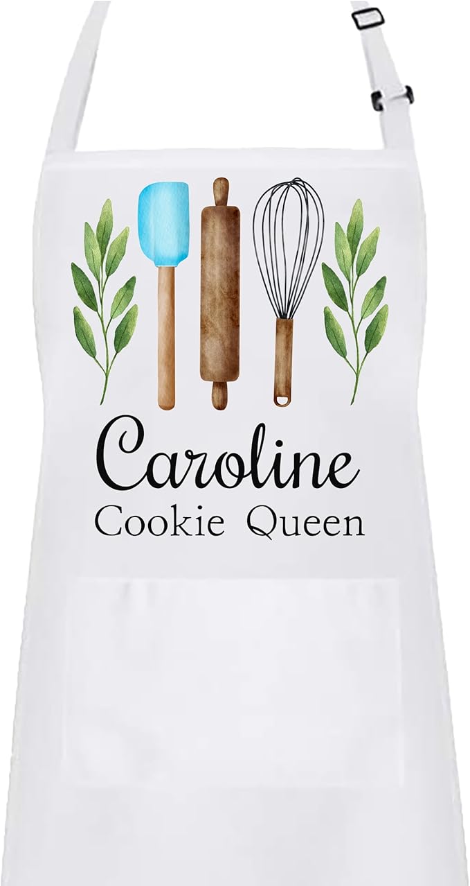 Personalized Baking Tools Kitchen Apron, Adjustable 2 Pockets, Blue Spatula Custom gift for baker