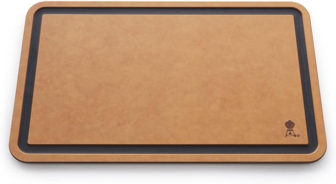 Weber Cutting Board, Brown – Dishwasher‑Safe Cutting Board with Juice Grooves for Grill Prep & Serving