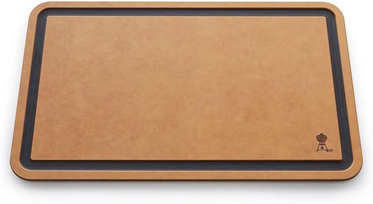 Weber Cutting Board, Brown – Dishwasher‑Safe Cutting Board with Juice Grooves for Grill Prep & Serving
