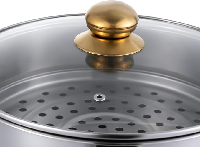 5-Tier Stainless Steel Steamer Pot, 1.85 Gal Large Capacity Stackable Steamer Basket Set for Healthy Cooking, Quick & Even Heating with Clear Lid, for Family Kitchen, Induction & Gas Stove