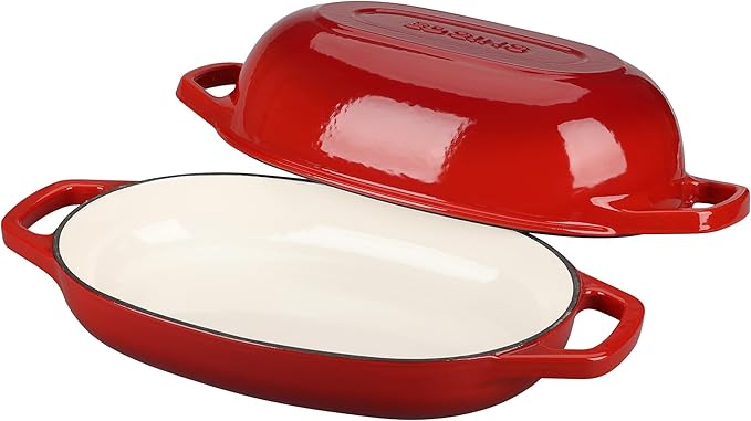 Enameled Cast Iron Oval Dutch Oven Pot with Lid, Dutch Oven for Sourdough Bread Baking, Oval Bread Pan, Bread Oven, Bread Dutch Oven, 5qt, Red