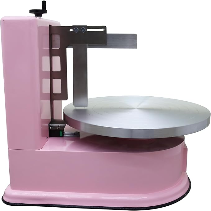INTSUPERMAI Cake Cream Spreading Coating Smearing Machine Cake Decorating Machines Baking Tools Birthday Cake Cream Spreading Machine 110V for 4-16 inch Cake Pink Color