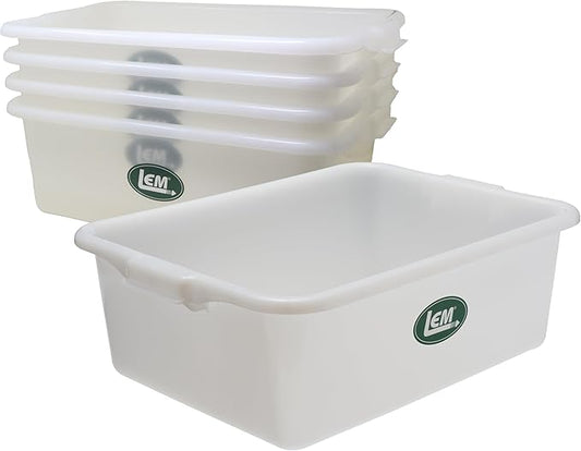 LEM Products Heavy Duty Meat Lug, Large Plastic Storage Containers for Meal Prep, High-Density Polyethylene (HDPE), White, 5-Pack
