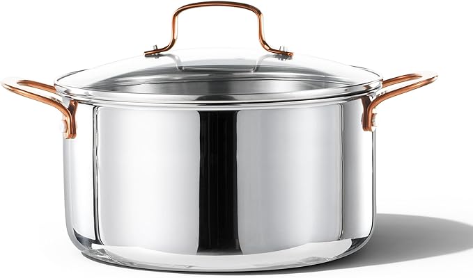 CAROTE 8 Qt Tri-Ply Stainless Steel Stockpot, Non-Toxic Stock Pot with Lid, Soup Pot for Pasta, Even Heating, Oven Safe, Induction, Ceramic and Gas Cooktops Compatible, Sliver
