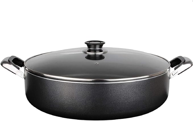 Alpine Cuisine 12 Quart Non-stick Stock Pot with Tempered Glass Lid and Carrying Handles, Multi-Purpose Cookware Aluminum Dutch Oven for Braising, Boiling, Stewing