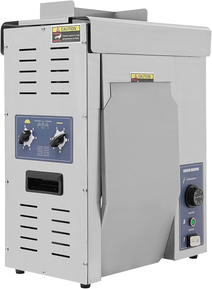 Commercial Burger Buns Toaster, Silver Electric Vertical Burger Bread Baking Machine, 2000w Hamburger Baking Machine with Adjustable Thickness/Temperature for Kitchen Restaurant Hotel
