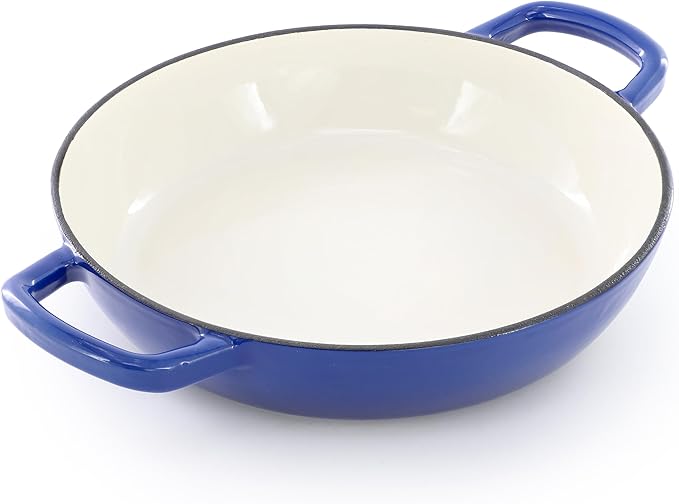 MegaChef 6 Quart Enameled Cast Iron Bread Pot in Red with Baking Mat, Dutch Oven, Bread Oven for Homemade Bread (Blue)