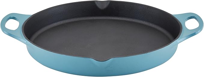 Rachael Ray Nitro Cast Iron Skillet with Side Handles, 14 inch, Agave Blue