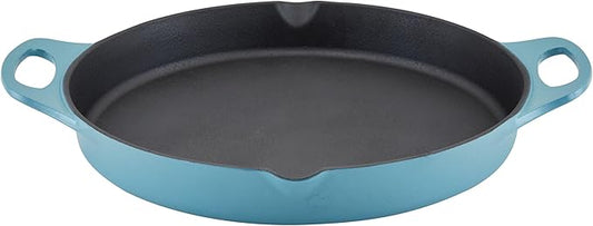 Rachael Ray Nitro Cast Iron Skillet with Side Handles, 14 inch, Agave Blue