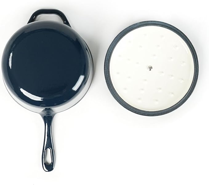 HAWOK 2 qt Enameled Cast Iron Saucepan, 7 inch with Lid, Navy Blue