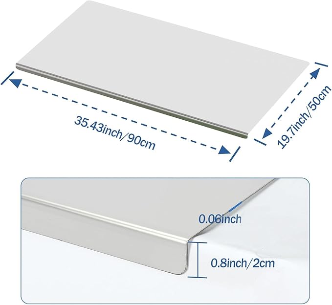 tonchean 304 Stainless Steel Chopping Board with Lip, 35.4”x 19.7” Large Steel Cutting Board with Rolling Pin, Metal Noodle Board Pastry Board Kneading Dough Board for Kitchen Restaurant