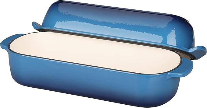 Enameled Cast Iron Loaf Pan with Lid, Bread pan, Dutch Oven Bread pan for Homemade Sourdough Bread Baking, 12.5x5.5 inch, 5qt, Lake Blue