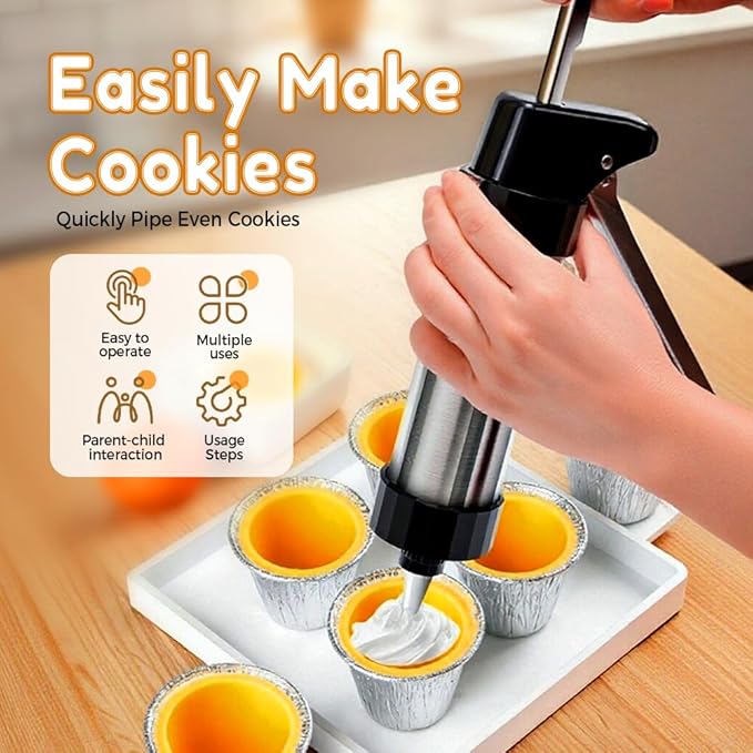 Stainless Steel Cookies Press, 2026 Upgraded Spritz Cookie Press Gun Kit for Baking, Electric Cookie Press with 13 Discs 8 Piping Tips for Churros Cake Decorating (Black)