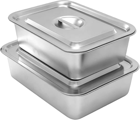 4 Inch Deep Baking Pan with Lid, 2 Pack Stainless Steel Lasagna Pan, 7.4QT+9.2QT Large Roasting Pans with Lid, Rectangle Baking Sheet for Oven