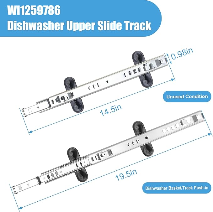 W11259786 Dishwasher Upper Dishrack Replacement for Whirlpool KitchenAid Dishwasher Parts，Fits WPW10546503/W10546503 Part（Right Slide)