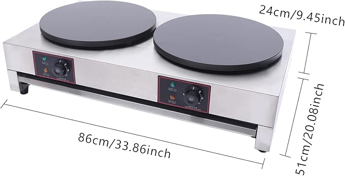 Crepe Maker, Commercial Electric Crepe Maker Machine, Non-Stick Electric Burner Griddle, 2-Burner Crepe Making Table Stove, 110v Kitchen Pancake Baking Machine for Tortilla Eggs Pancakes Blintzes Roti