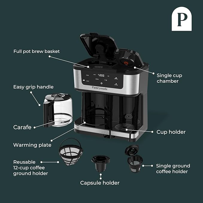 Dual Brew Coffee Maker | 12 Cup Glass Carafe & Single Serve K-Cup Combo | Programmable Touchscreen Coffee Machine for Ground Coffee or Pods | Auto Shut-Off, Black