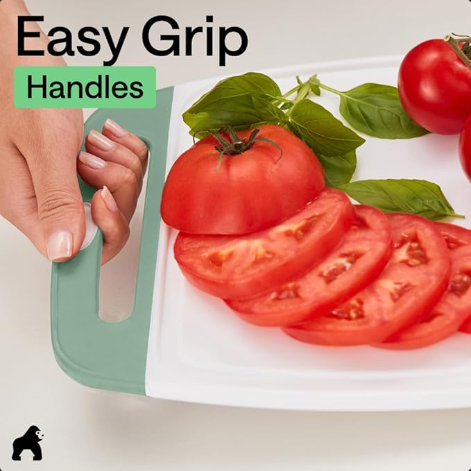 GORILLA GRIP BPA-Free Reversible Kitchen Cutting Board Set of 3, US Designed, Nonporous, Juice Grooves Catch Liquid, Slip Resistant Border, Dishwasher Safe, Durable Large Food Chopping Boards, Mint