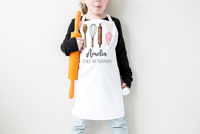 Personalized Baking Tools Kitchen Apron, Adjustable 2 Pockets, Blue Spatula Custom gift for baker