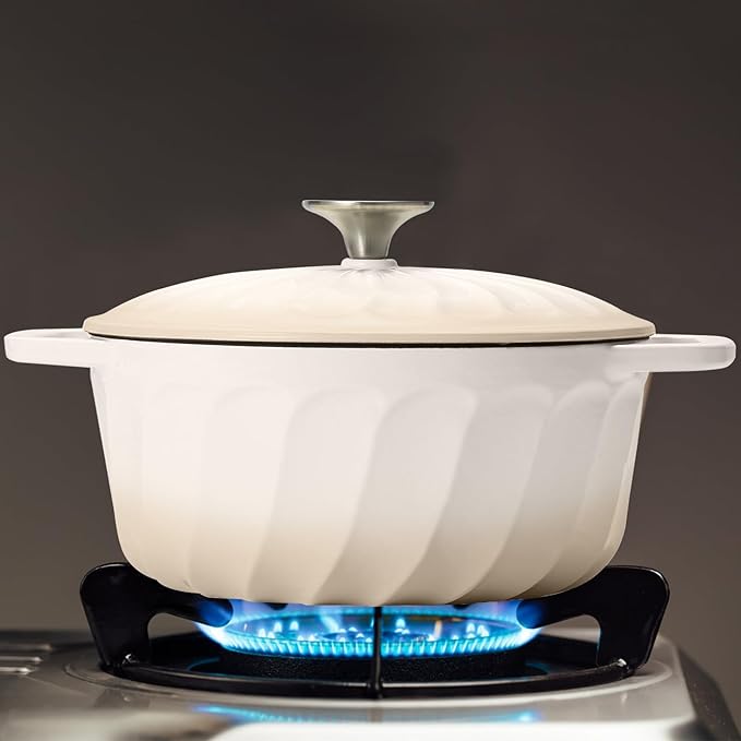 Enameled Cast Iron Dutch Oven with Lid, 6 QT Cast Iron Dutch Oven Pot, Dual Handles for Bread Baking, Cook, Bake, Oven Safe across All Cooktops (White,6 QT)