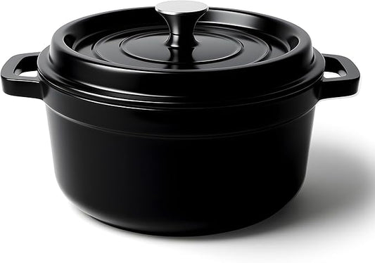 6.5 Quart Dutch Oven Pot with Lid, Non Stick Enameled Cast Iron Dutch Oven for Bread Baking, Heavy-Duty, Oven Safe Ceramic Cookware Up to 500°F for Baking, Braising, Stews, Roasting, Black