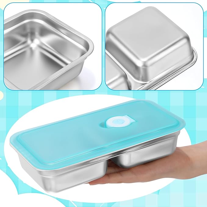 20 Pcs Stainless Steel Snack Containers 30 oz 2-compartment Meal Prep Containers Reusable Metal Divided Bento Box with Silicone Lids Leakproof Lunch Box Dishwasher Safe (Blue)