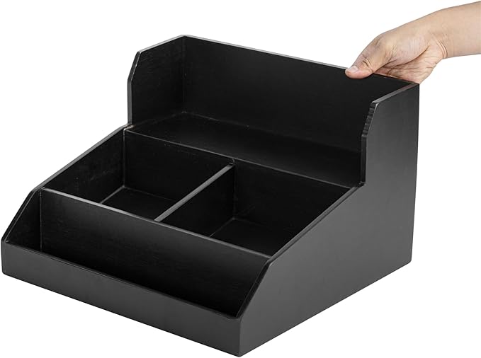 Restaurantware-15 x 14.25 x 9.25 Inch Coffee Condiment Organizer, 1 Countertop Tea Station Organizer - 3 Shelf, Heavy-Duty, Black Bamboo Coffee Bar Holder, For Breakrooms, Offices, or Homes,