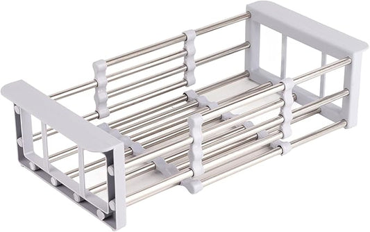 Cyrank Dish Drying Rack, Over The Sink PET Kitchen Rack, Expandable Drain Basket, Adjustable Stainless Steel Strainer, S#Grey