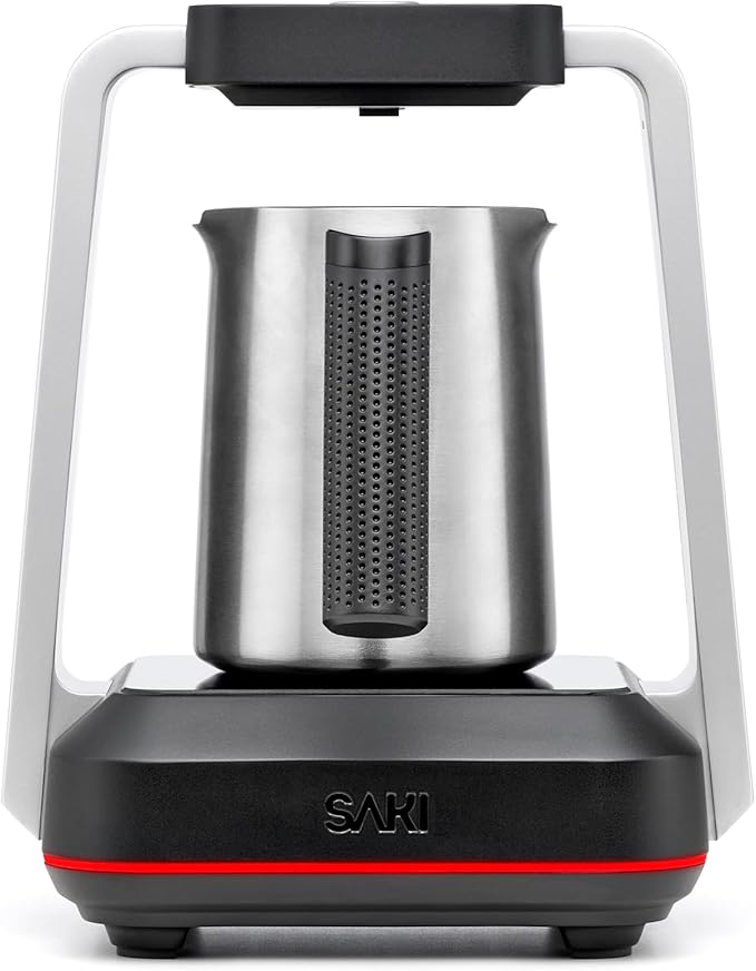 SAKI Turkish Coffee Maker, Electric with Open Form Design, SandBrew Technology, Peak Foam Detection, 100% Plastic-Free Stainless Steel, Dishwasher Safe, 1-5 Cup, 120V - Black