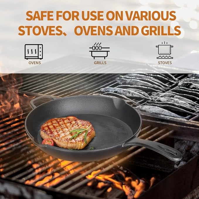 3-Piece Cast Iron Skillet Set (6” 8” 10”) – Pre-Seasoned Frying Pan Trio, Holiday Cooking Essentials, Versatile Oven Safe Cookware Set