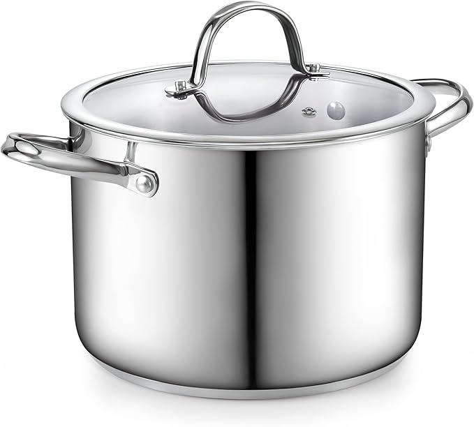 Cooks Standard 8-Quart Stainless Steel Stockpot with Glass Lid, Large Dutch Oven Casserole for Soup, Stew, Chili & Pasta, Induction Compatible