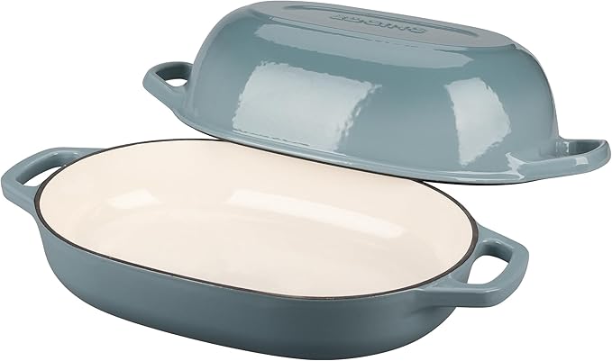 Enameled Cast Iron Oval Dutch Oven Pot with Lid, Dutch Oven for Sourdough Bread Baking, Oval Bread Pan, Bread Oven, Bread Dutch Oven, 7qt, Seasalt